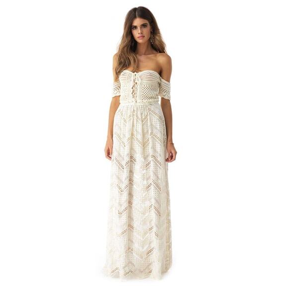 Sky Dresses & Skirts - Sky Brand Clothing XS Maxi Dress Ivory Knit Crochet Lace Off Shoulder Peasant